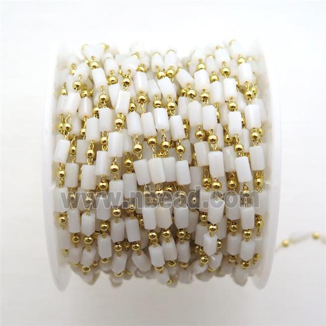 copper chain with crystal glass bead, tube, gold plated