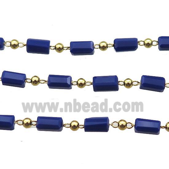 copper chain with crystal glass bead, tube, gold plated