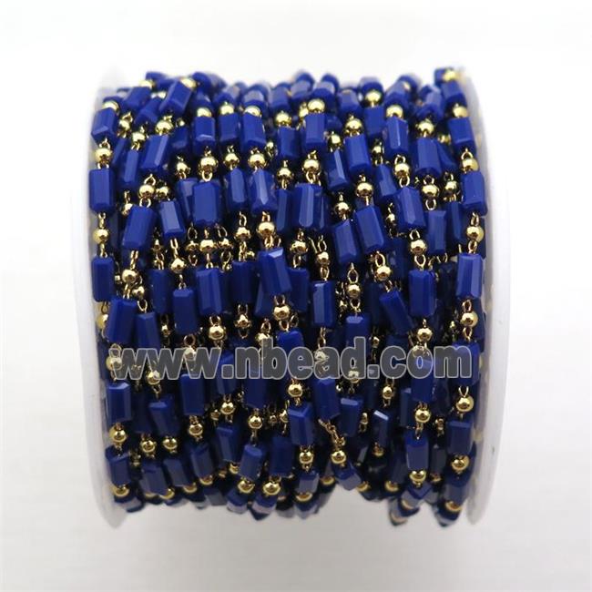 copper chain with crystal glass bead, tube, gold plated