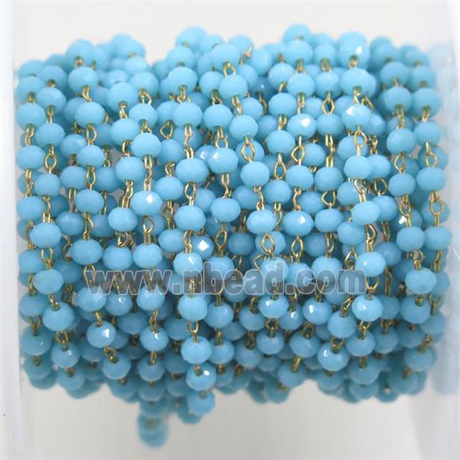 copper chain with aqua rondelle Chinese Crystal Glass beads