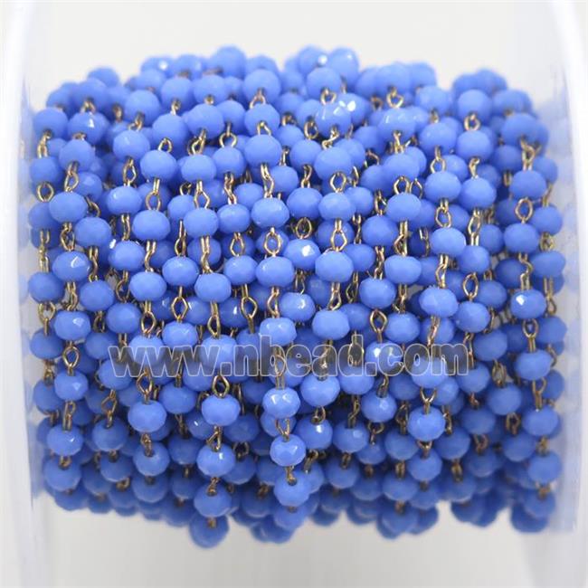 copper chain with blue rondelle Chinese Crystal Glass beads