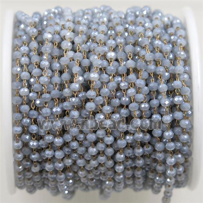 brass chain with grayblue rondelle Chinese Crystal Glass beads