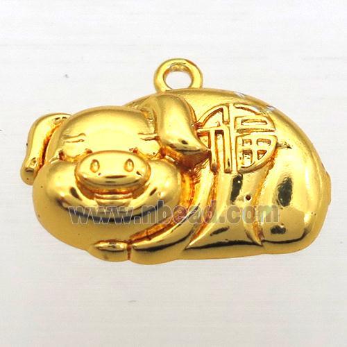 copper Zodiac Pig pendant, gold plated