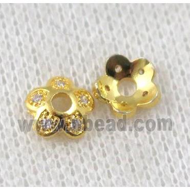 copper beadcaps paved zircon, gold plated