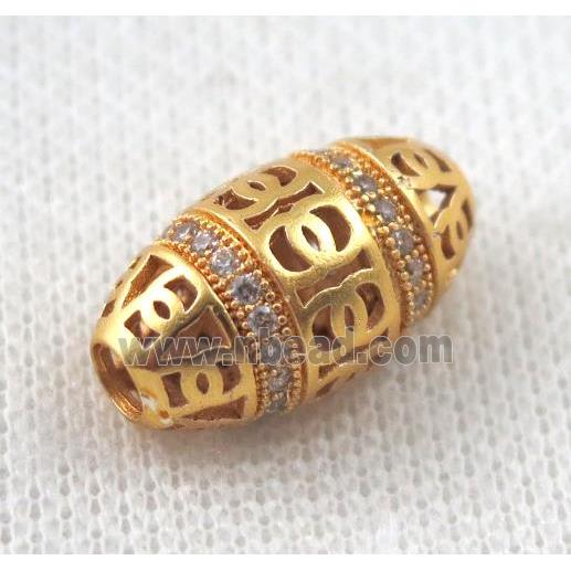 copper oval beads paved zircon, gold plated