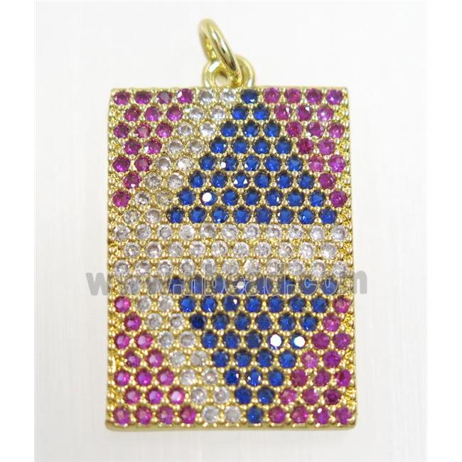 copper rectangle pendant paved zircon, gold plated
