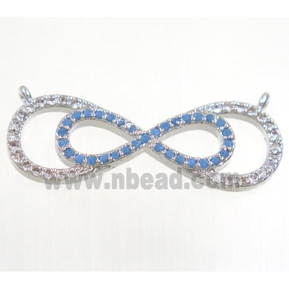 copper pendant paved zircon with 2loops, double infinity, platinum plated