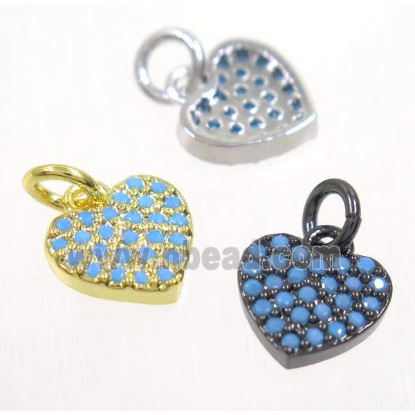 copper Heart pendant paved zircon, mix color, turq