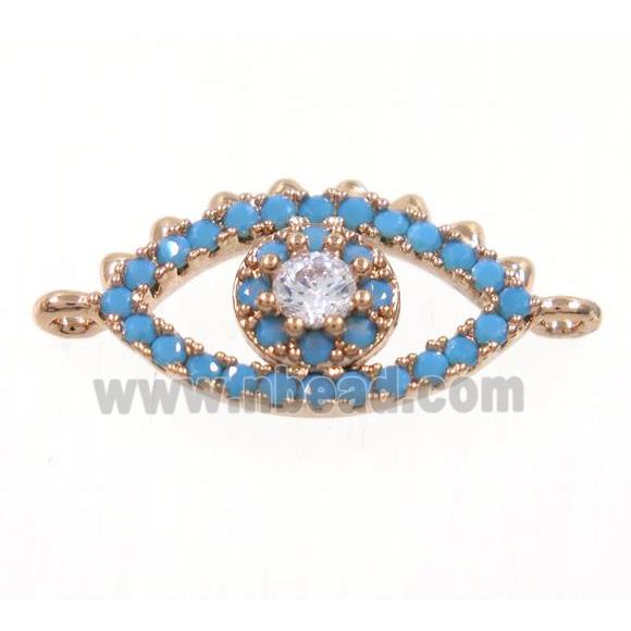 copper Evil Eye connector paved zircon, rose gold, turq