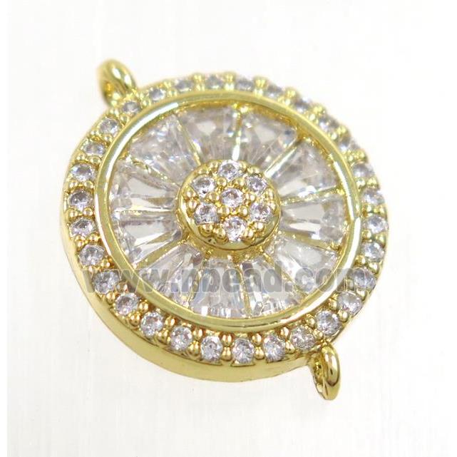 copper circle connector paved zircon, gold plated