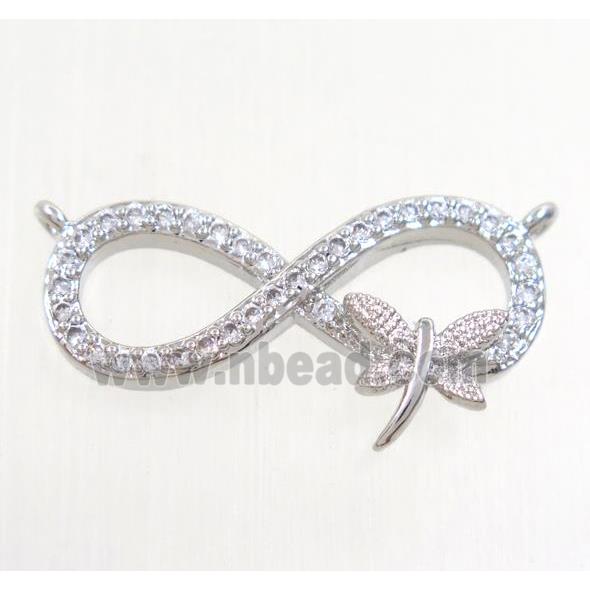 copper infinity pendant paved zircon with 2loops, dragonfly, platinum plated