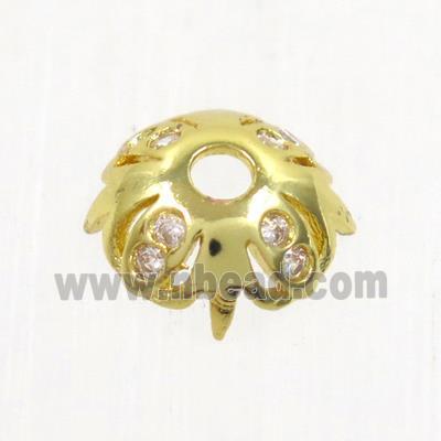 copper beadcaps paved zircon, gold plated