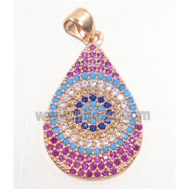 copper teardrop pendant paved zircon, rose gold