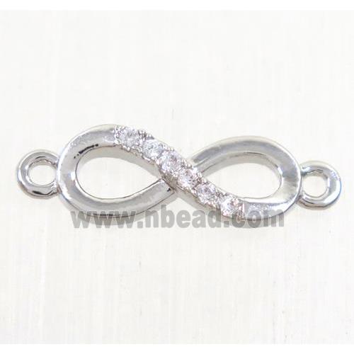 copper infinity connector paved zircon, platinum plated