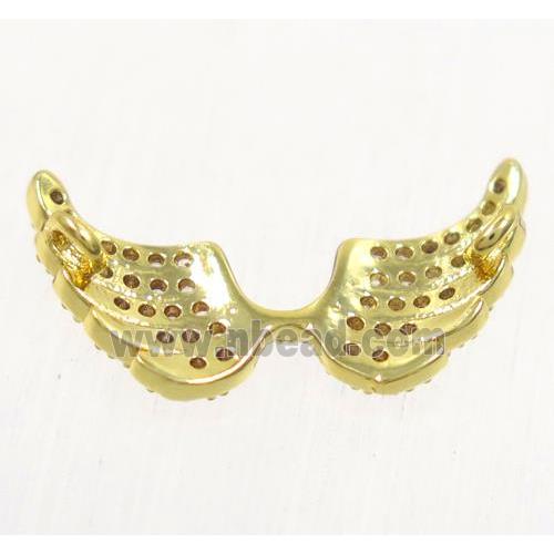 copper angel wing pendant paved zircon with 2loops, gold plated