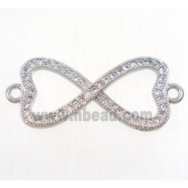 copper infinity connector paved zircon, platinum plated