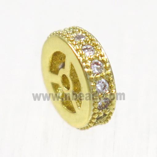 copper beads paved zircon, rondelle, gold plated