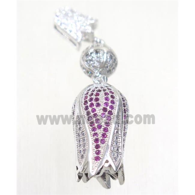 copper tassel bail paved zircon, platinum plated