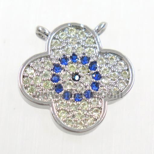 copper pendant paved zircon, four leaf Clover, platinum plated