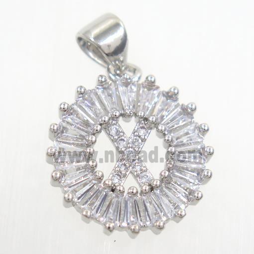 copper alphabet pendant paved zircon, platinum plated
