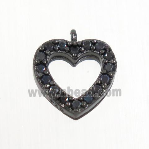 copper heart pendant paved zircon, black plated