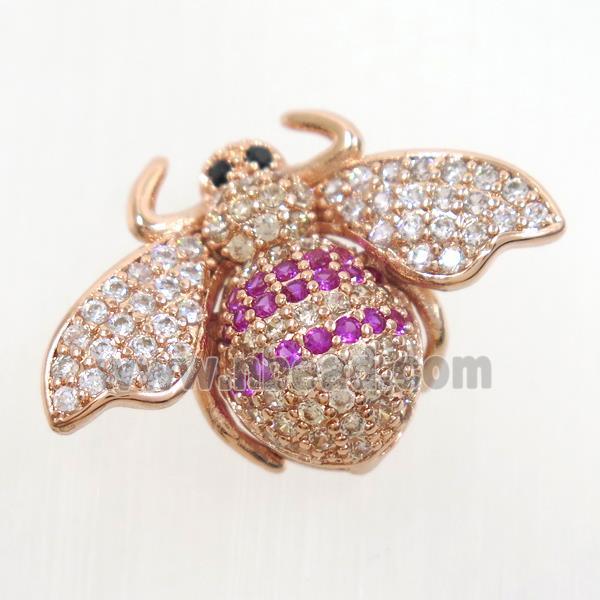 copper honeybee charm pendant paved zircon, rose gold