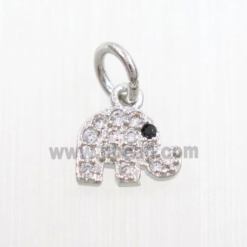 copper elephant pendants paved zircon, platinum plated