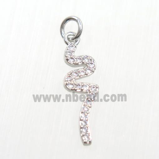 copper snake pendants paved zircon, platinum plated