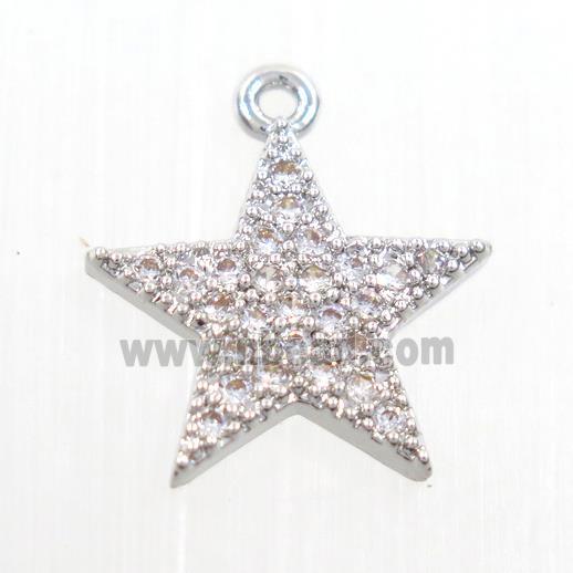 copper star pendant paved zircon, platinum plated