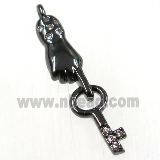 copper handkey pendants paved zircon, black plated