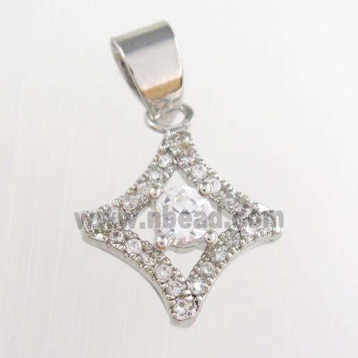 copper star pendants paved zircon, platinum plated
