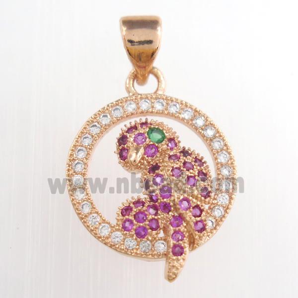 copper birds pendants paved zircon, rose gold