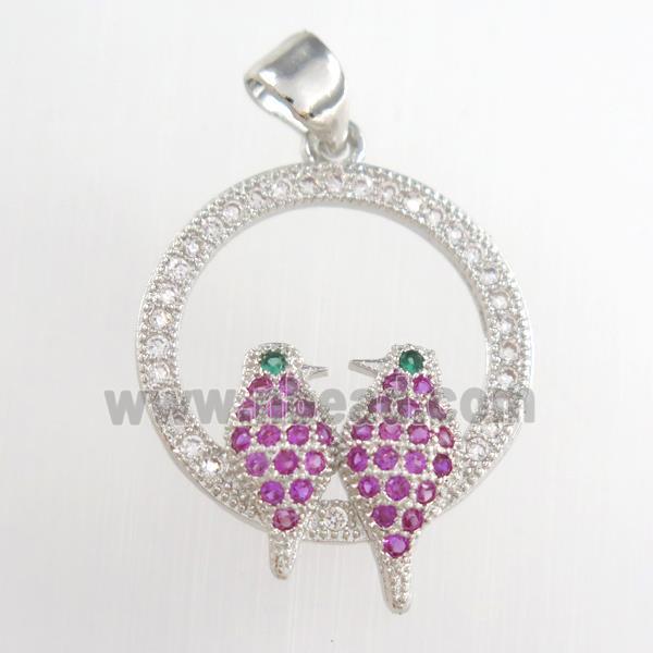 copper birds pendants paved zircon, platinum plated