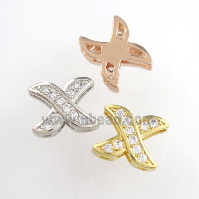 copper X-pendants paved zircon, mixed color