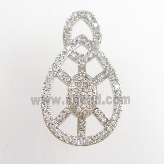 copper tortoise pendants paved zircon, platinum plated