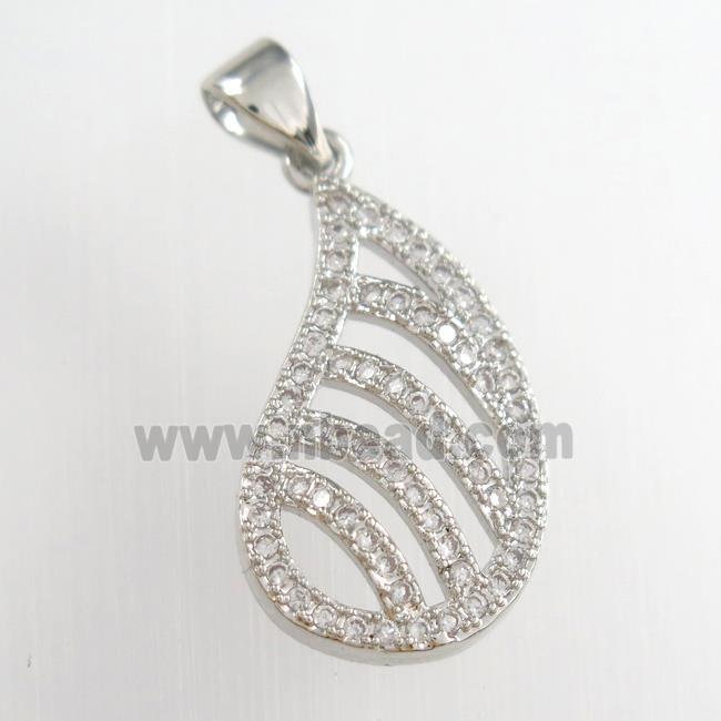 copper teardrop pendants paved zircon, platinum plated