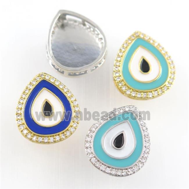 copper teardrop pendant paved zircon, evil eye, mixed color