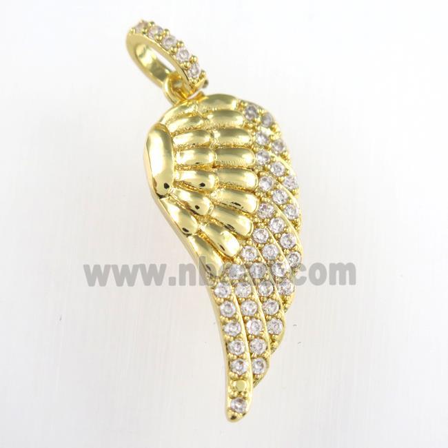 copper angel wing pendant paved zircon, gold plated