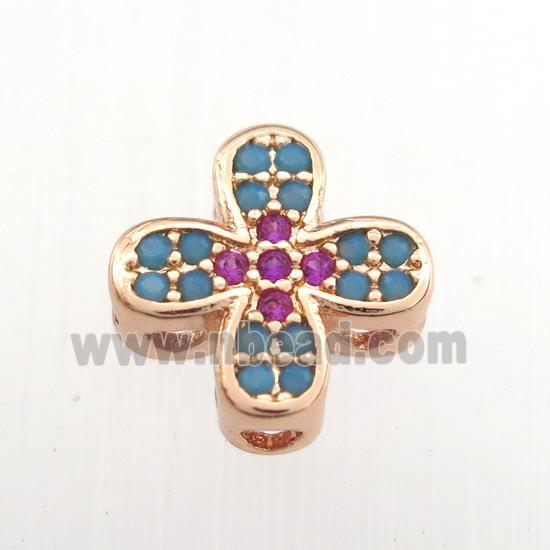 copper cross beads paved zircon, turq, rose gold