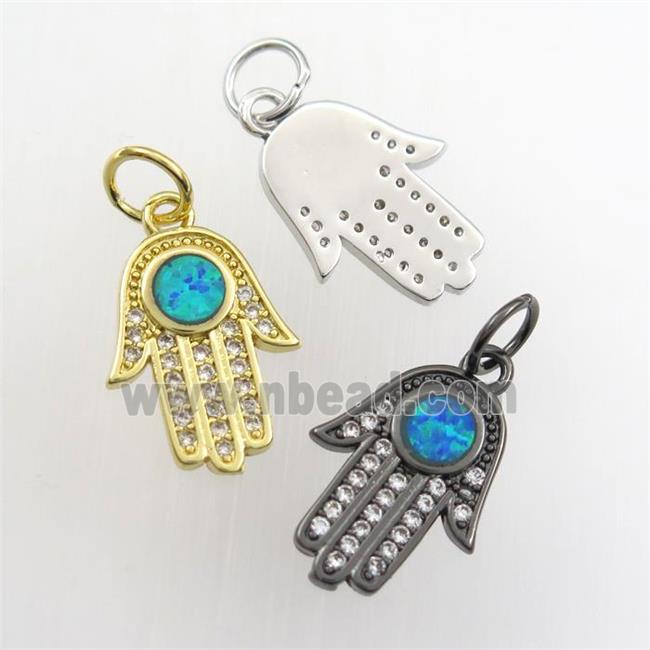 copper hamsahand pendant paved zircon with fire opal, mix color