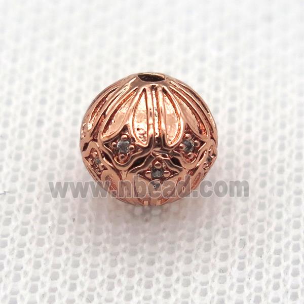 round copper beads paved zircon, rose gold