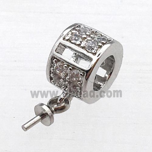 copper hanger bail pave zircon, platinum plated