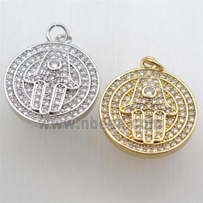 copper hamsahand pendant pave zircon, mixed