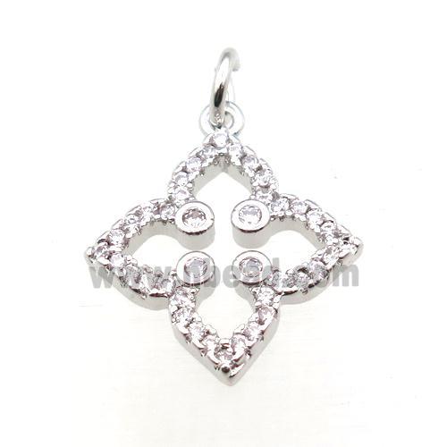copper clover pendant pave zircon, platinum plated