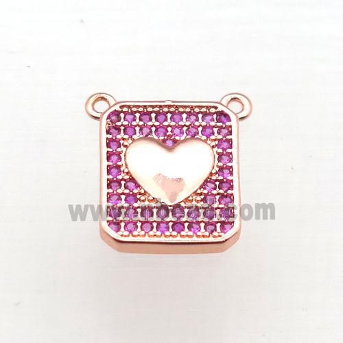 copper heart pendant pave zircon with 2loops, rose gold