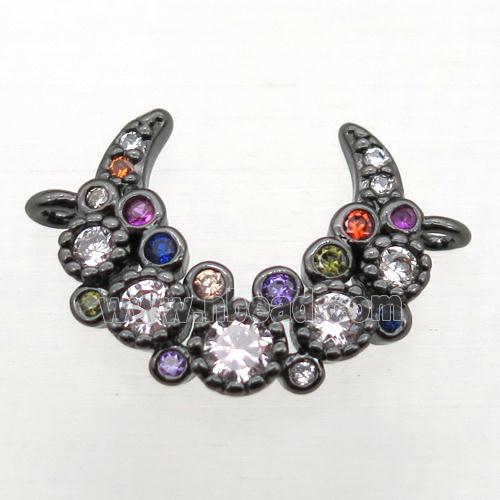copper moon connector pave zircon, black plated