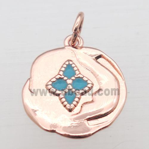 copper circle pendant with enameling, rose gold