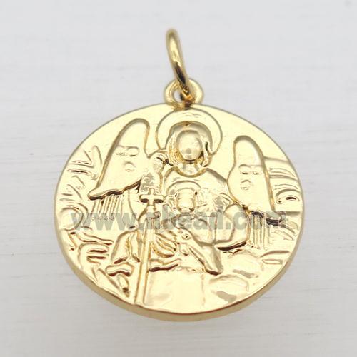 copper circle pendant, gold plated