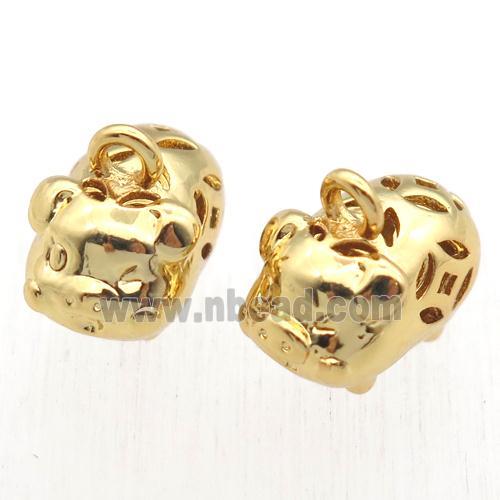 copper pig pendant, gold plated