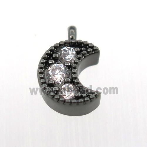 copper pendant pave zircon, moon, black plated
